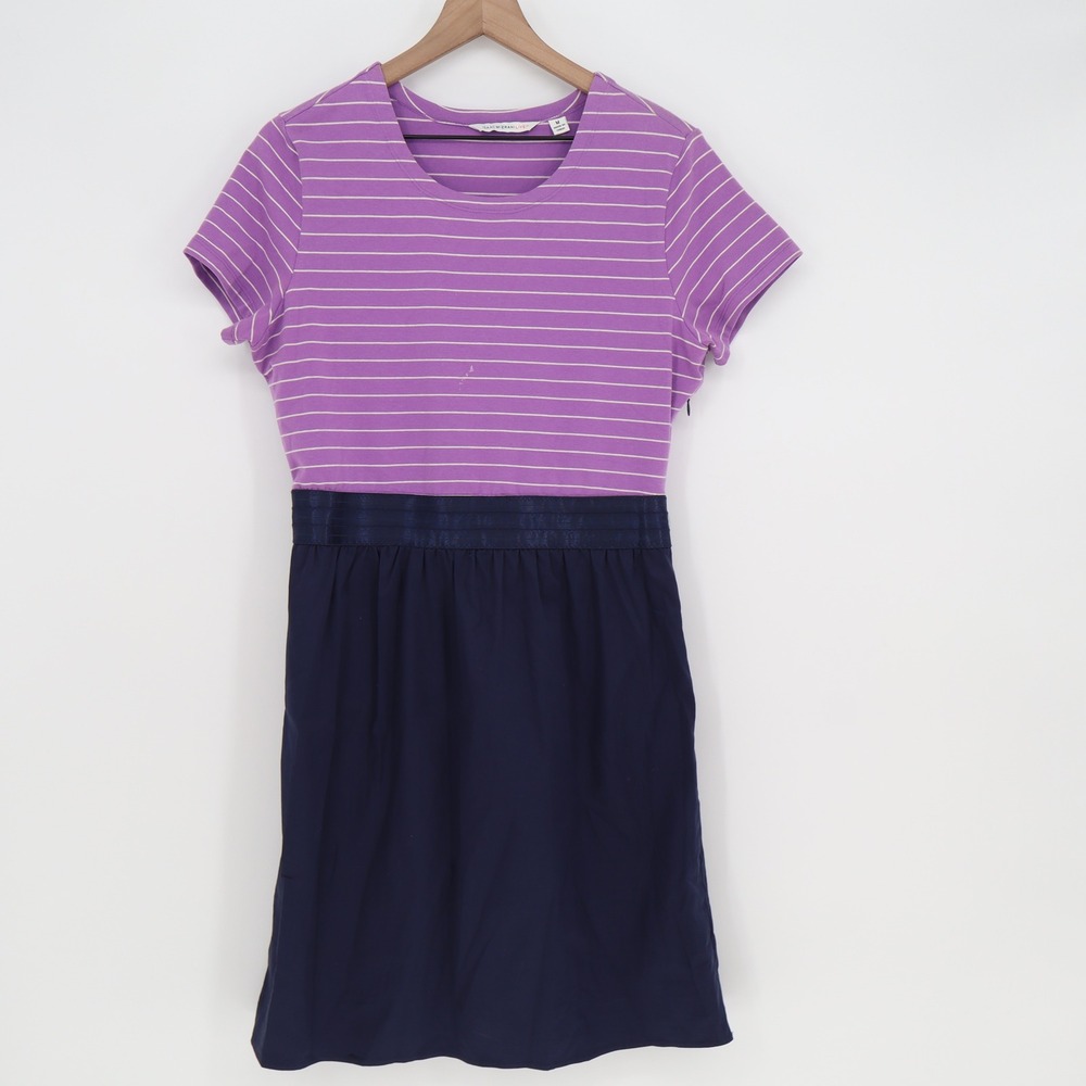 Isaac Mizrahi Live! Dress Womens M Mixed Media Purple Navy Stripe Good